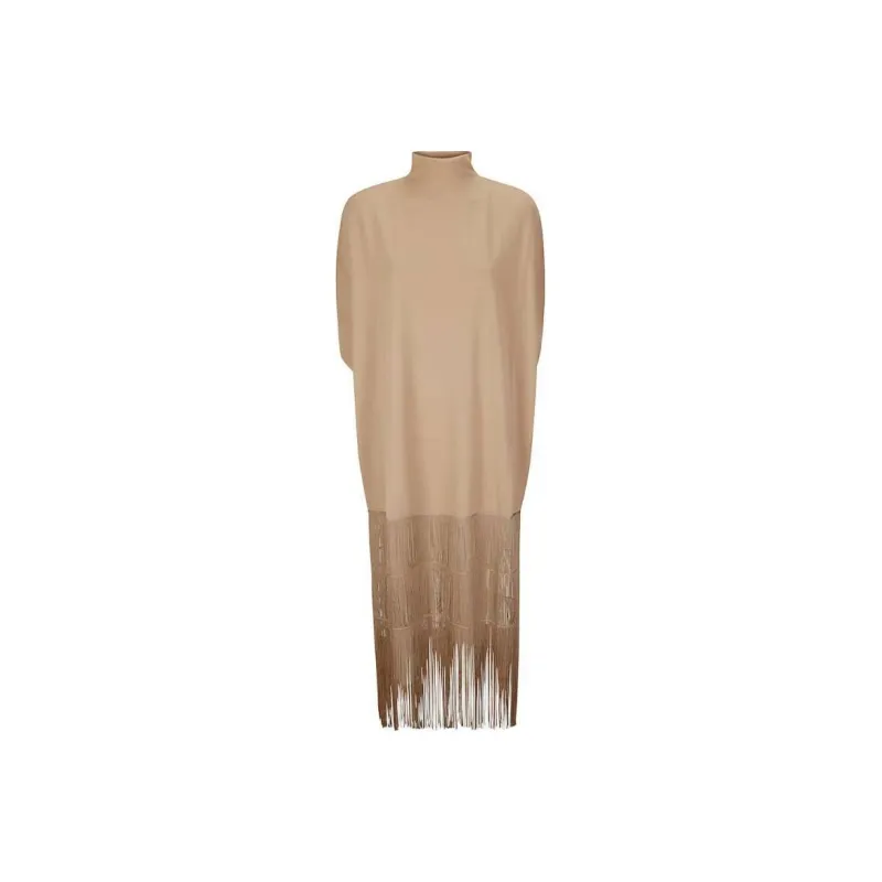 KHAITE Olson Fringed Mock Neck Maxi Dress-0