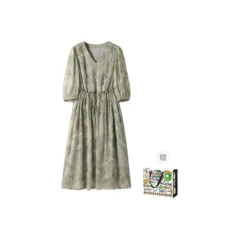 OURUOKE Long Sleeved Dresses Women's Green