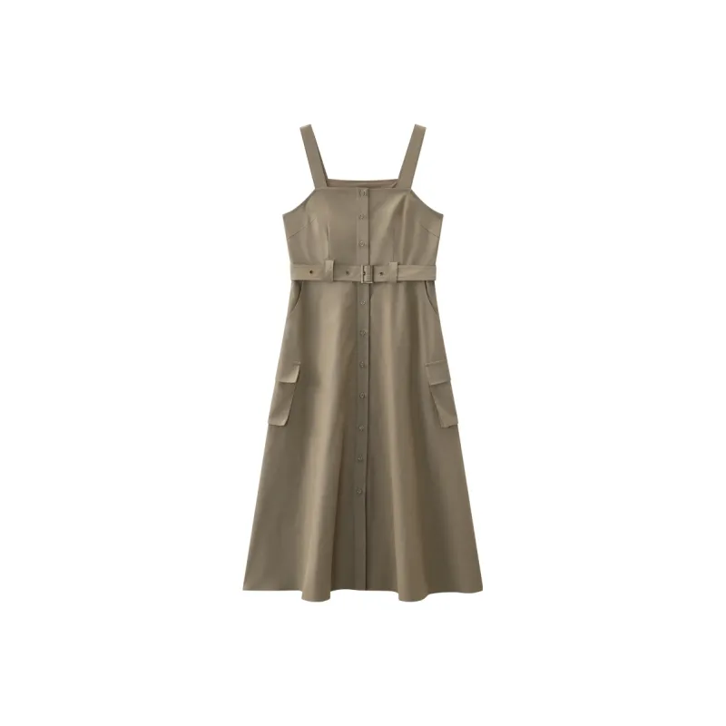 KUHNMARVIN Slip Dress Women's Khaki Green-0
