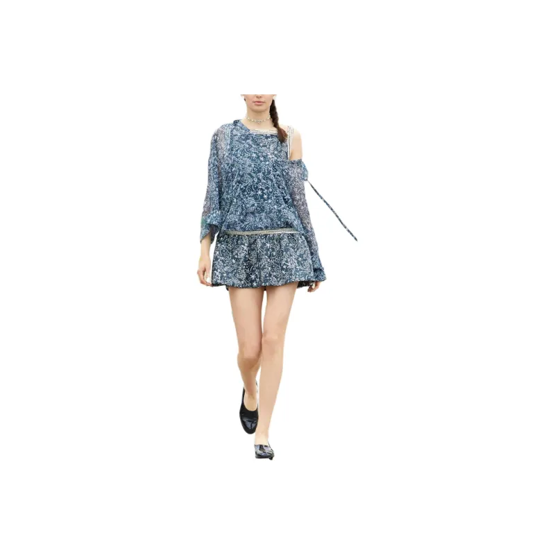 CHANEL 25C Long Sleeved Dresses Women's Blue-0