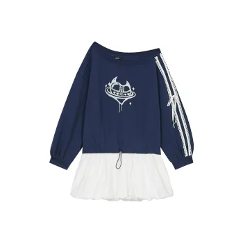 ELF SACK Long Sleeved Dress Women's Heart Navy Blue