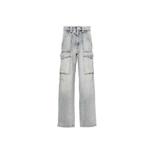 ISABEL MARANT ETOILE Logo Printed Crewneck T Shirt Heilani Mid Rise Faded Effect Cargo Jeans