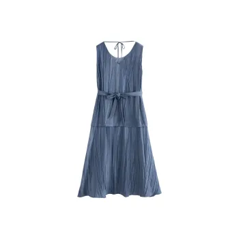 Initial Language Sleeveless Dress Women's Tie Dye Blue