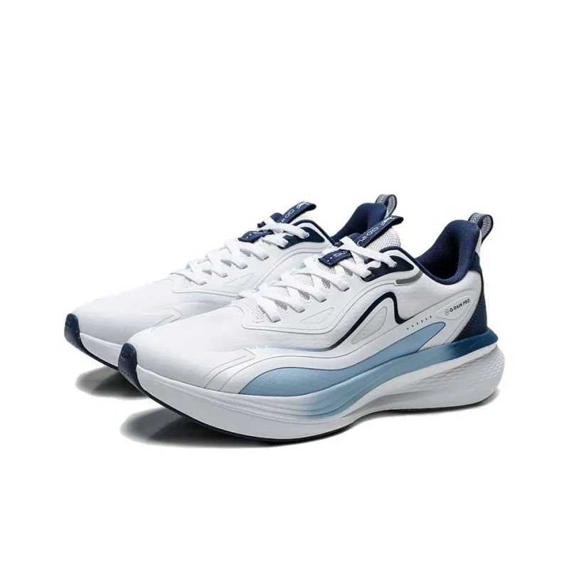 QIAODAN Anti Slip Wear Resistant Low Top Casual Running Shoes Men's White Blue-2