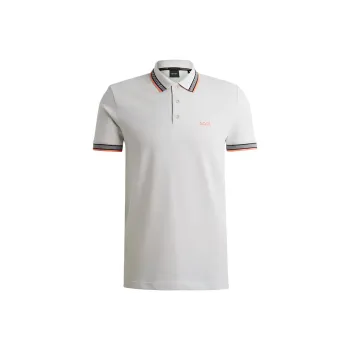 HUGO BOSS Cotton Polo Shirt With Contrast Logo Details Polo Shirt Men's Light Gray
