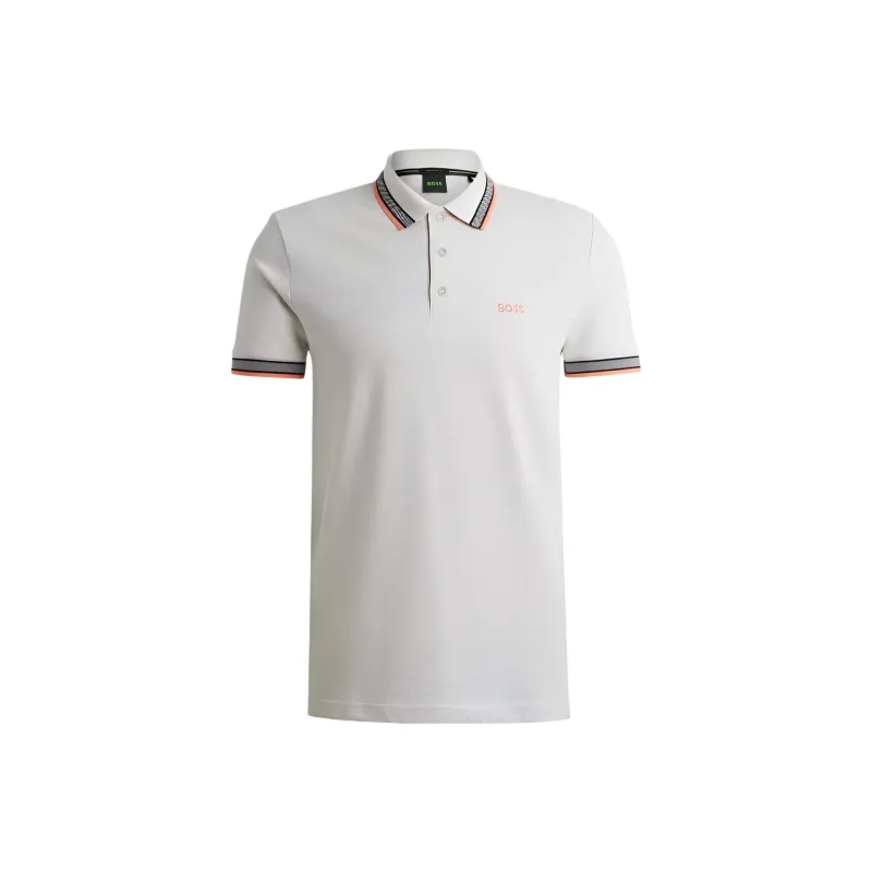 HUGO BOSS Cotton Polo Shirt With Contrast Logo Details Polo Shirt Men's Light Gray-0