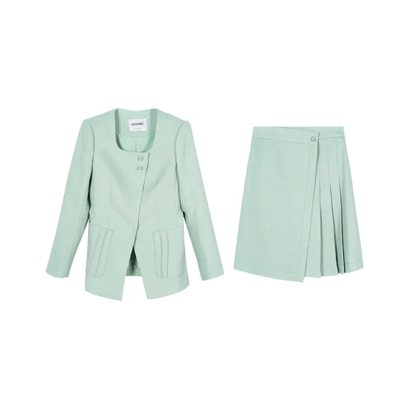 MISSSHINE Two Piece Skirt Sets Women's Pea Green-0