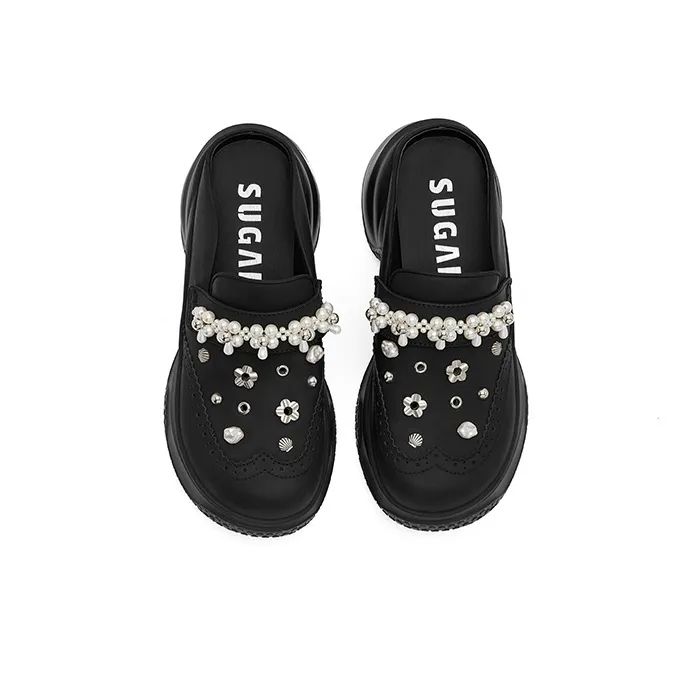 SUGARSU Rubber Sole Abrasion Resistant Slip Resistant Closed Toe Slippers Women's Black-2