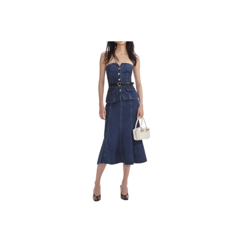Self portrait Sleeveless Dress Women's Denim Blue-0