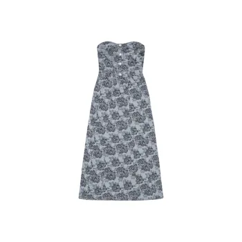 GANNI Botanical Jacquard Strapless Midi Dress