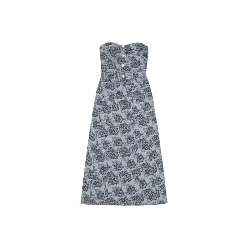 GANNI Botanical Jacquard Strapless Midi Dress-0