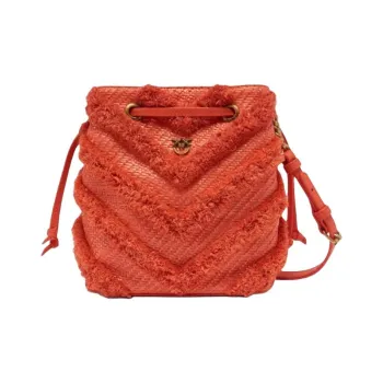 PINKO Cow Leather Bucket Bag, Shoulder Bag Women's Coral Red