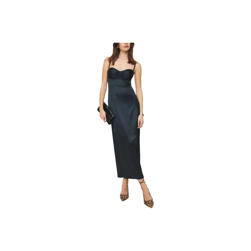 REFORMATION Stormi Satin Dress Slip Dresses Women's Midnight Blue-0