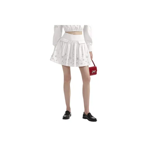 Self portrait Casual Short Skirts Women's Pure White