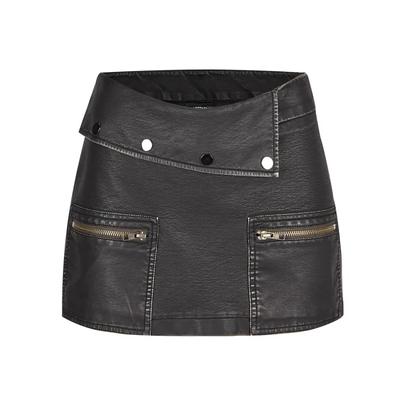 AZEPAM Leather Short Skirts Women's Black-0