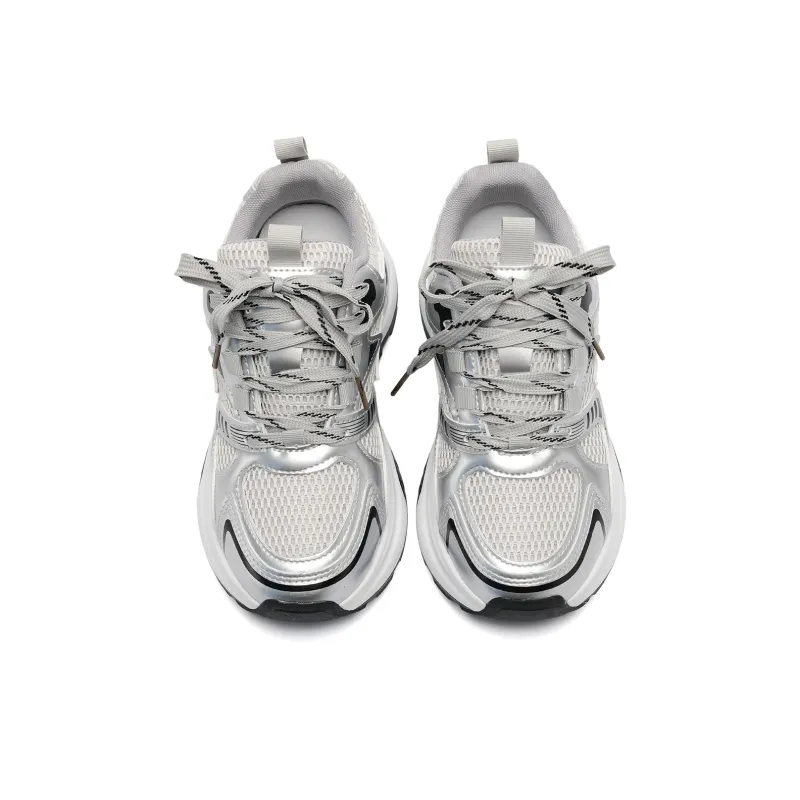 OAOQ Chunky Sneakers Unisex Low Top Silver/Red-2