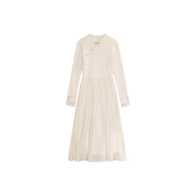 Alxnan Long Sleeved Dress Women's Apricot-0