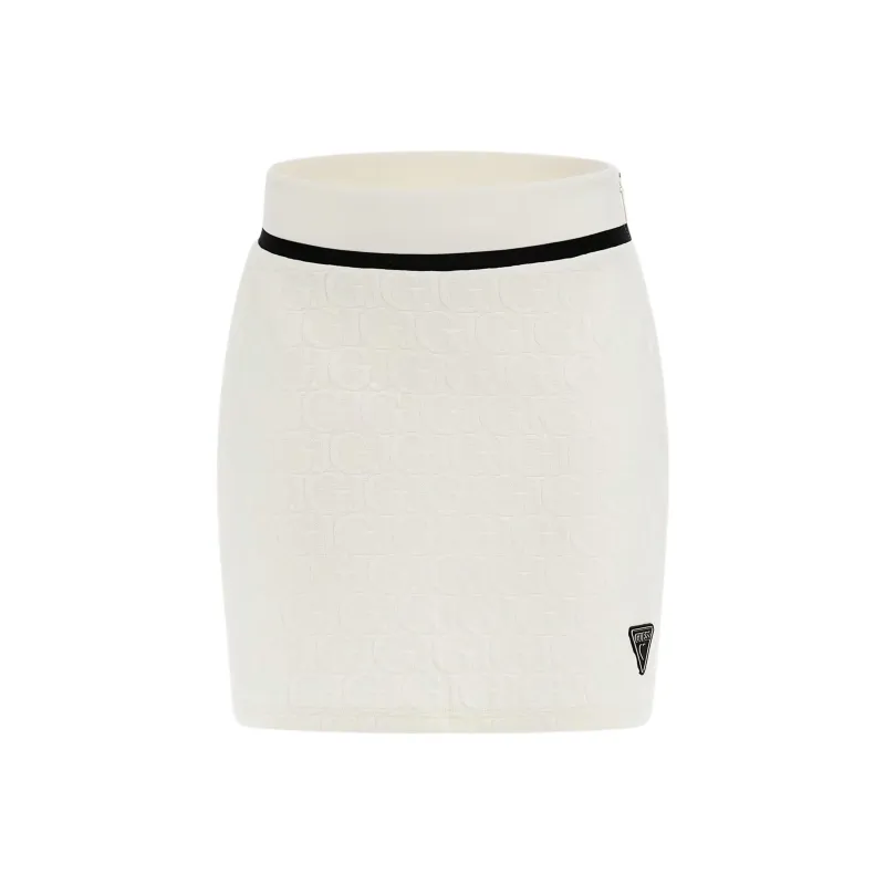 GUESS Embossed Gj Logo Mini Skirt Casual Short Skirts Women's White-0