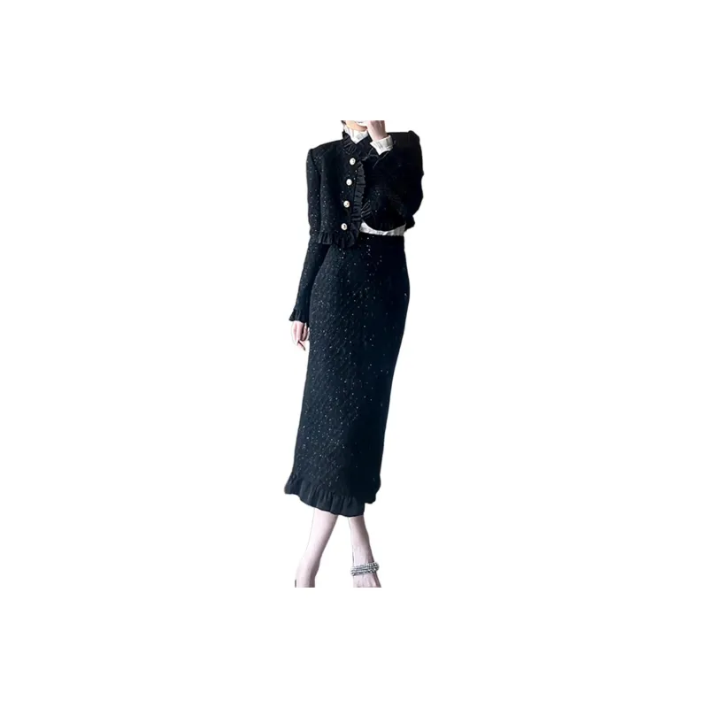 Wbwq Two Piece Skirt Sets Women's Black-0