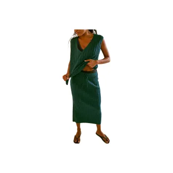 FREE PEOPLE Veda Sweater Set Skirt Set Women's Deep Teal/Deep Cyan