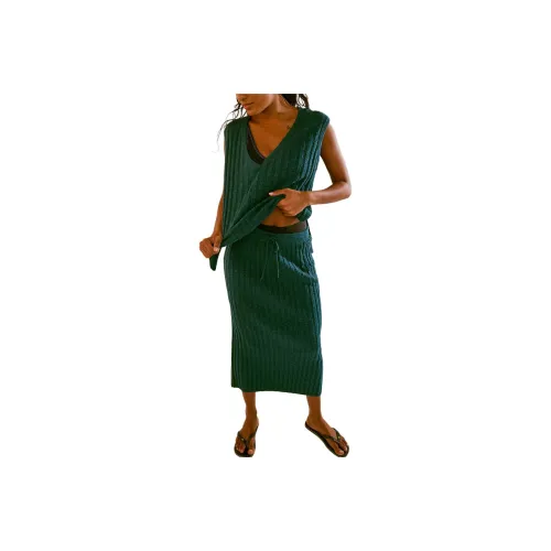 FREE PEOPLE Veda Sweater Set Skirt Set Women's Deep Teal/Deep Cyan