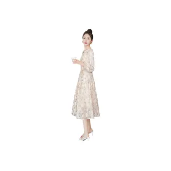 Cypress House Long Sleeved Dress Women's Apricot With Floral Print
