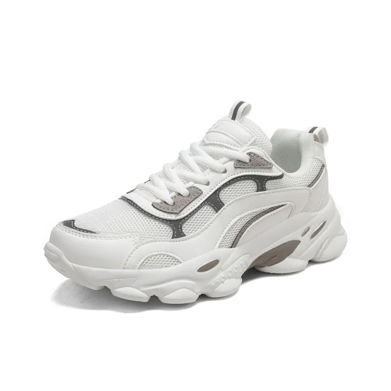 Binary Breathable Height Increase Low Top Chunky Sneakers Women's White Gray-1