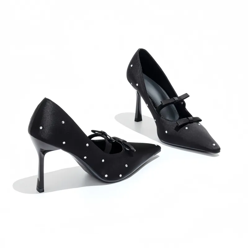 CHILI Slim Heel High Heels Women's Black-2