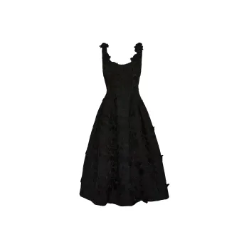 Oscar De La Renta Orchid Embroidered Guipure Midi Dress