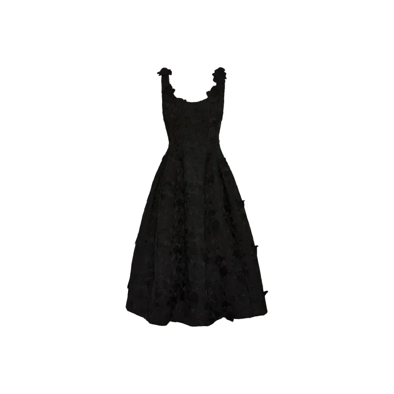 Oscar De La Renta Orchid Embroidered Guipure Midi Dress-0