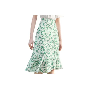 XIANGYING Casual Long Skirts Women's Fruit Green