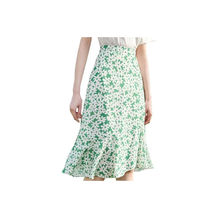 XIANGYING Casual Long Skirts Women's Fruit Green-0