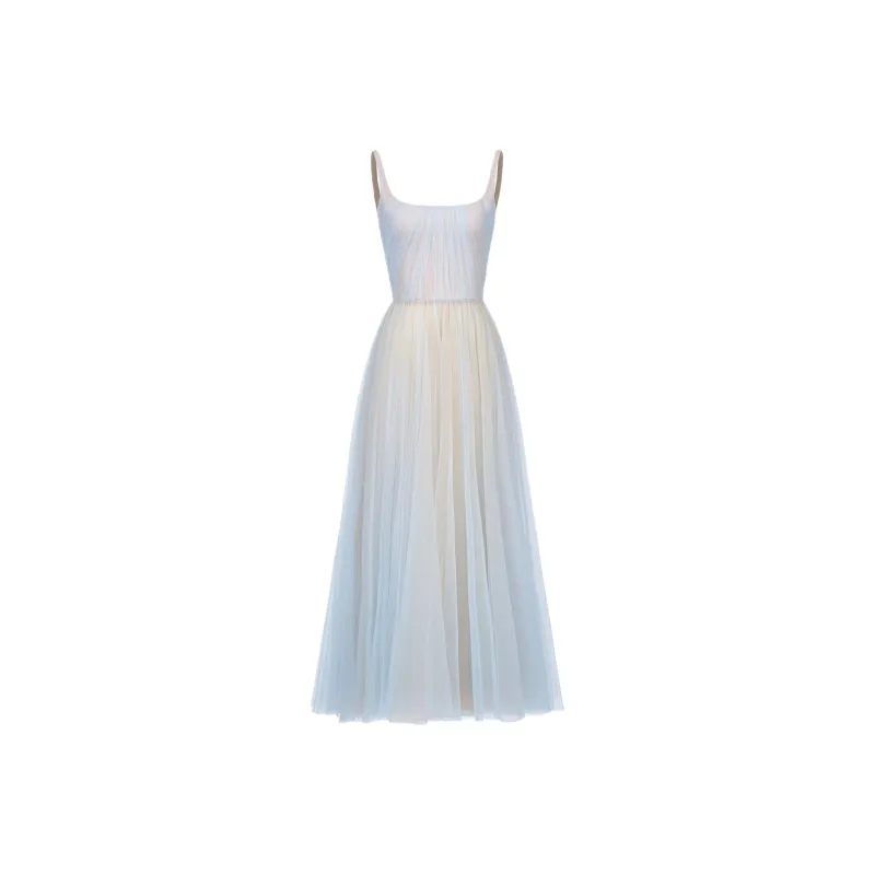 MONTSAND SS25 Blue Draped Tulle Midi Dress Slip Dress Women's Blue-0
