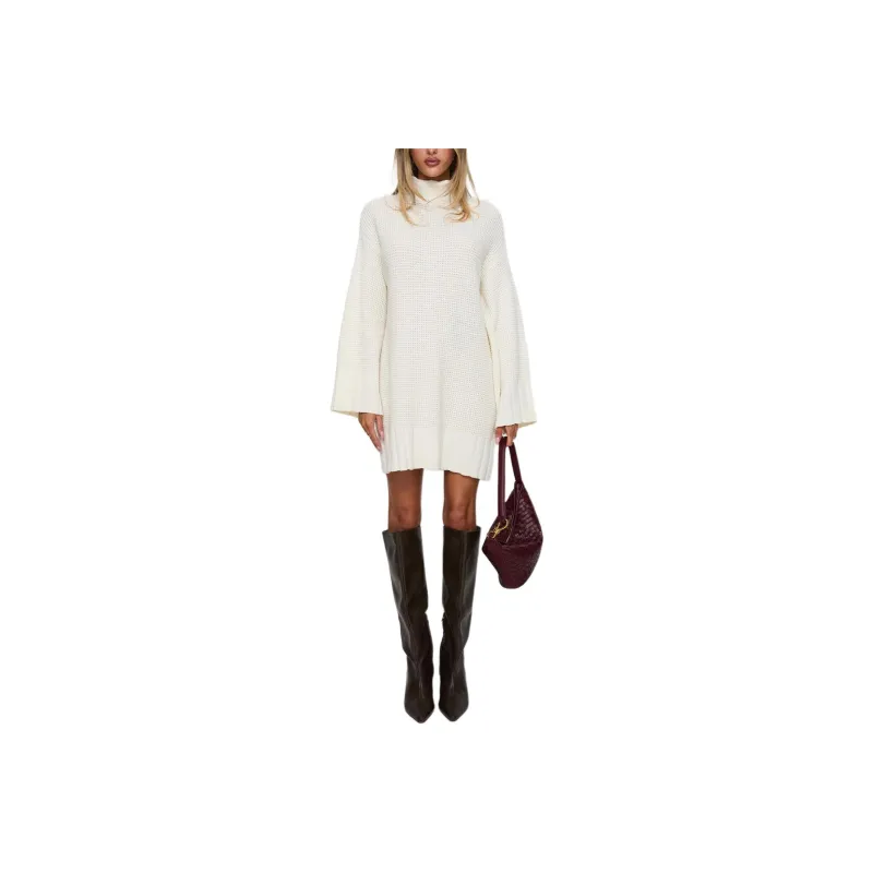 PRINCESS POLLY TARIN KNIT MINI DRESS Long Sleeved Dresses Women's CREAM/Cream-0