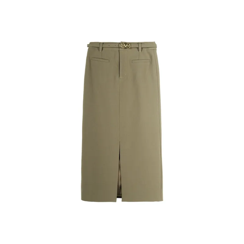 MISSSHINE Casual Long Skirts Women's Green Coffee-0