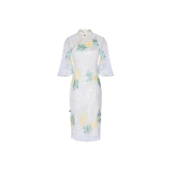 JINYE ORIENTAL Cheongsam Women's White Green