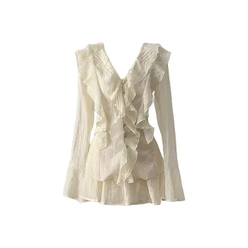 PAIN OR PLEASURE Long Sleeved Dresses Women's Apricot