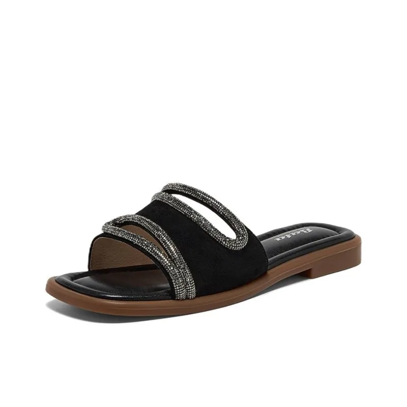 BATA Slide Slippers Women's Brown, Black-5