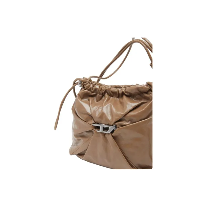 DIESEL Cow Leather Shoulder Bag Medium Size Women's Brown-5
