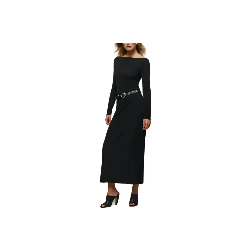 REFORMATION Zoya Knit Dress Long-Sleeved Dresses Women's Black-0