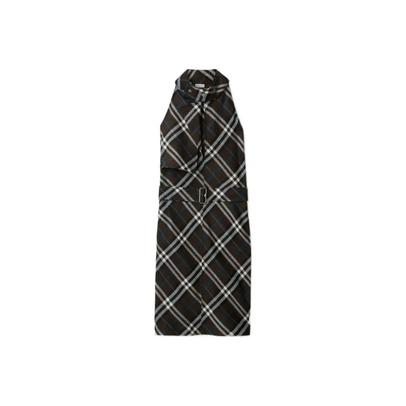 Burberry Chcked Belted Waist Sleeveless Dress-0