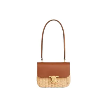 CELINE Rattan With Cow Leather Shoulder Bag Women's Natural & Tan