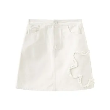 Cubic Denim Short Skirts Women's Ecru