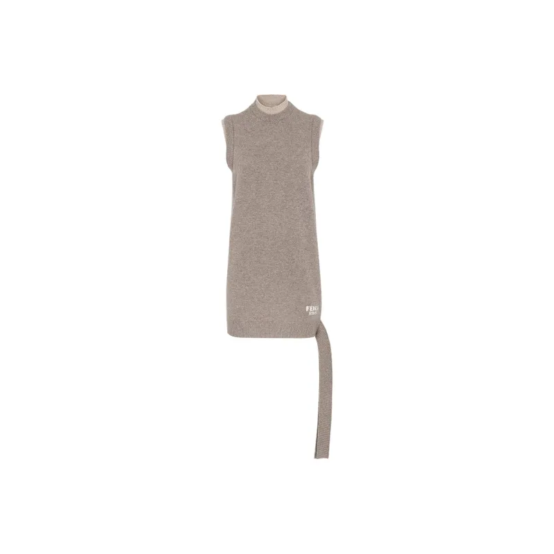 FENDI Logo Intarsia Knit Sleeveless Mini Dress-0