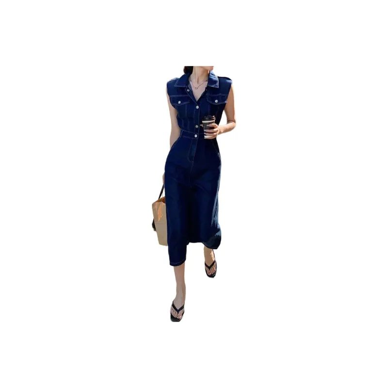 NANING9 Sleeveless Dress Women's Dark Blue-0