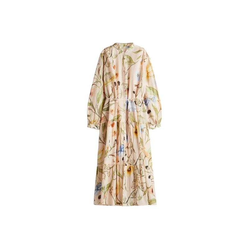 H&M Long Sleeved Dresses Women's Light Apricot/Floral-0