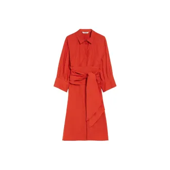 'S MAX MARA Tabata Collection Poplin Shirt Dress Long Sleeved Dresses Women's Red