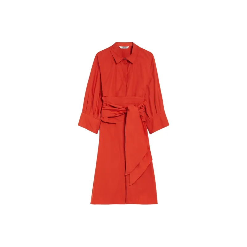 'S MAX MARA Tabata Collection Poplin Shirt Dress Long Sleeved Dresses Women's Red-0