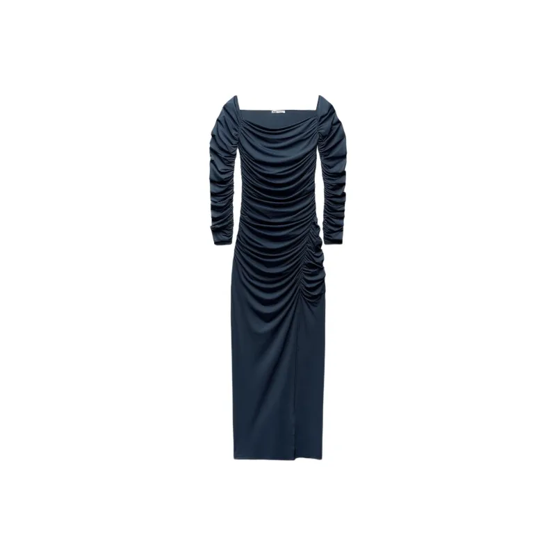 ZARA Long-Sleeved Dresses Women's Light Blue-0