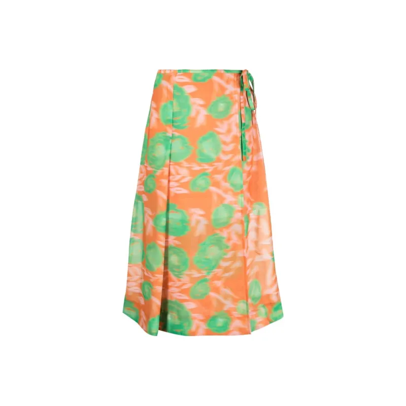 GANNI Floral-Printed Tie Fastened A-Line Skirt-0